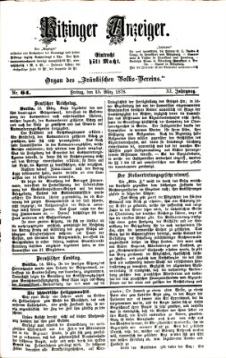 Kitzinger Anzeiger Freitag 15. März 1878
