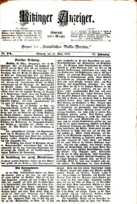 Kitzinger Anzeiger Mittwoch 27. März 1878