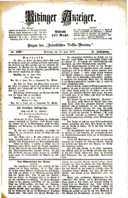 Kitzinger Anzeiger Mittwoch 12. Juni 1878