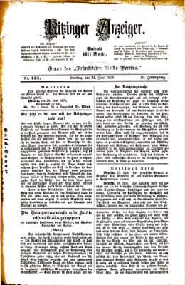 Kitzinger Anzeiger Samstag 29. Juni 1878