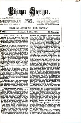 Kitzinger Anzeiger Samstag 5. Oktober 1878