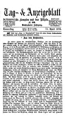 Tag- und Anzeigeblatt für Kempten und das Allgäu Donnerstag 18. April 1878