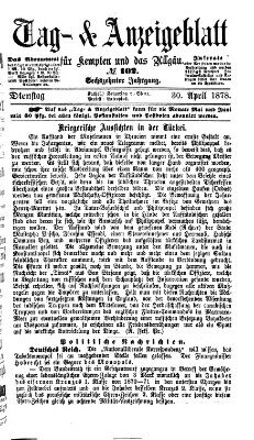 Tag- und Anzeigeblatt für Kempten und das Allgäu Dienstag 30. April 1878