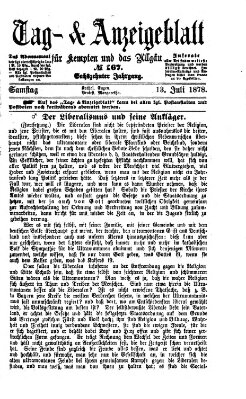 Tag- und Anzeigeblatt für Kempten und das Allgäu Samstag 13. Juli 1878
