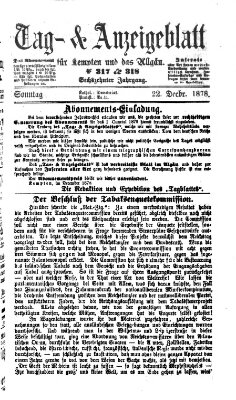 Tag- und Anzeigeblatt für Kempten und das Allgäu Sonntag 22. Dezember 1878