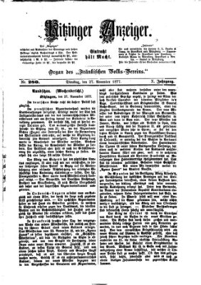 Kitzinger Anzeiger Dienstag 27. November 1877
