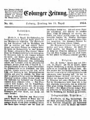 Coburger Zeitung Freitag 18. August 1854