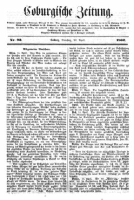 Coburger Zeitung Dienstag 22. April 1862