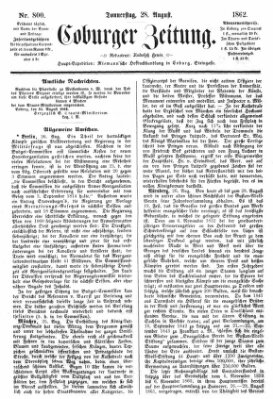 Coburger Zeitung Donnerstag 28. August 1862