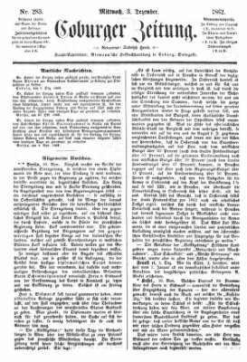 Coburger Zeitung Mittwoch 3. Dezember 1862