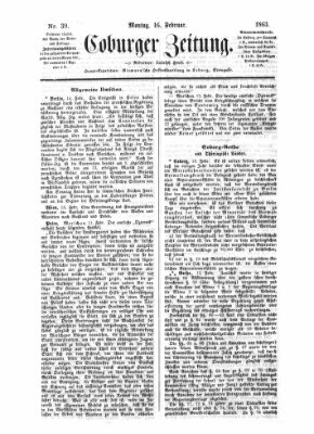 Coburger Zeitung Montag 16. Februar 1863