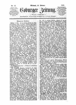 Coburger Zeitung Mittwoch 18. Februar 1863