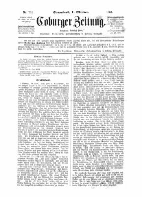 Coburger Zeitung Samstag 1. Oktober 1864