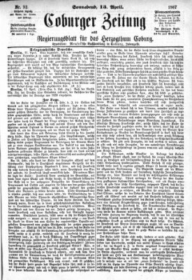 Coburger Zeitung Samstag 13. April 1867