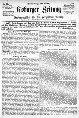 Coburger Zeitung Donnerstag 26. März 1868