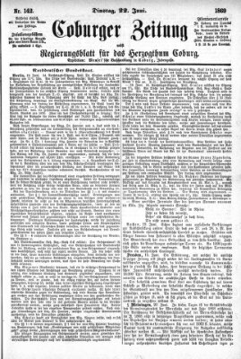 Coburger Zeitung Dienstag 22. Juni 1869