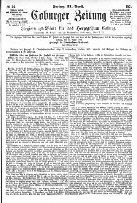 Coburger Zeitung Freitag 21. April 1871