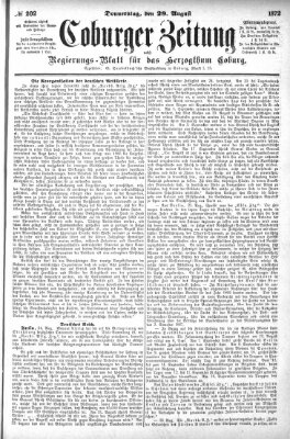 Coburger Zeitung Donnerstag 29. August 1872