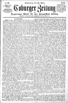 Coburger Zeitung Donnerstag 22. April 1875