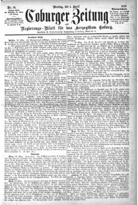 Coburger Zeitung Montag 1. April 1878