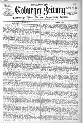 Coburger Zeitung Montag 29. April 1878