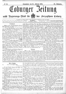 Coburger Zeitung Samstag 16. Februar 1889