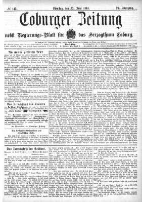 Coburger Zeitung Dienstag 25. Juni 1889