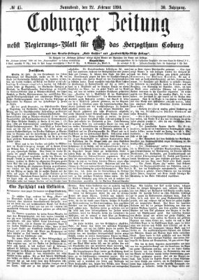 Coburger Zeitung Samstag 22. Februar 1890