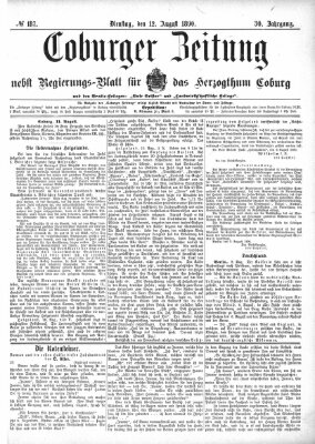 Coburger Zeitung Dienstag 12. August 1890