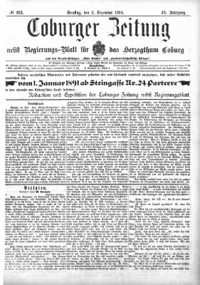 Coburger Zeitung Dienstag 2. Dezember 1890