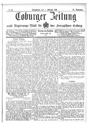 Coburger Zeitung Samstag 7. Februar 1891
