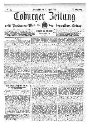 Coburger Zeitung Samstag 4. April 1891