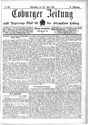 Coburger Zeitung Donnerstag 30. April 1891