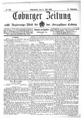Coburger Zeitung Samstag 11. Juli 1891