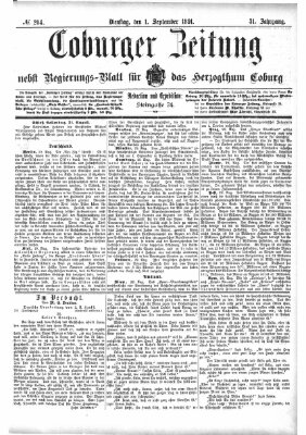 Coburger Zeitung Dienstag 1. September 1891