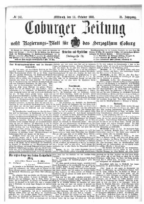 Coburger Zeitung Mittwoch 14. Oktober 1891