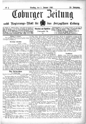 Coburger Zeitung Dienstag 5. Januar 1892