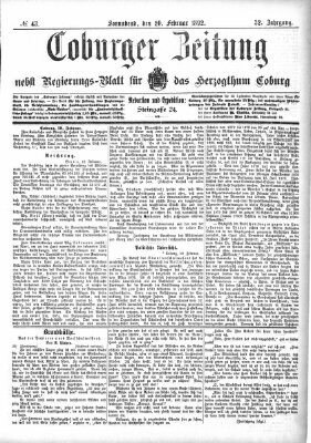 Coburger Zeitung Samstag 20. Februar 1892