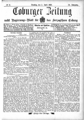 Coburger Zeitung Dienstag 5. April 1892
