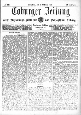 Coburger Zeitung Samstag 8. Oktober 1892