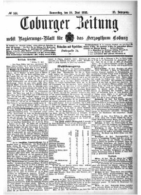 Coburger Zeitung Donnerstag 22. Juni 1893