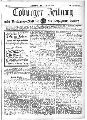 Coburger Zeitung Samstag 31. März 1894