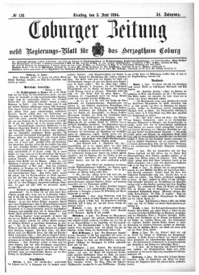 Coburger Zeitung Dienstag 5. Juni 1894