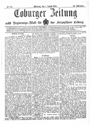 Coburger Zeitung Mittwoch 1. August 1894