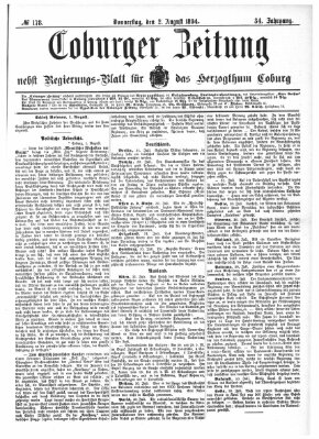 Coburger Zeitung Donnerstag 2. August 1894