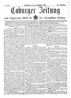 Coburger Zeitung Samstag 22. September 1894