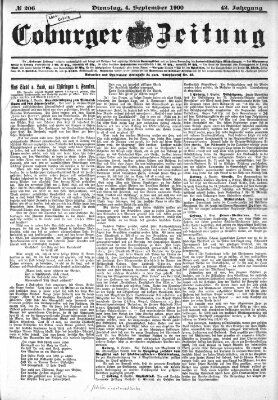 Coburger Zeitung Dienstag 4. September 1900