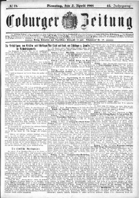 Coburger Zeitung Dienstag 2. April 1901