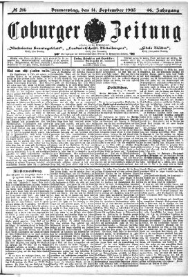Coburger Zeitung Donnerstag 14. September 1905