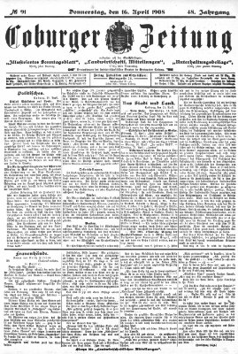 Coburger Zeitung Donnerstag 16. April 1908